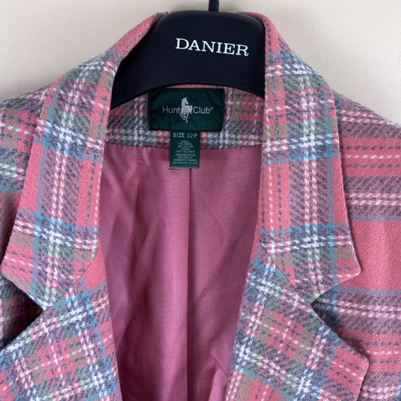 Vintage Hunt Club women’s pink plaid wool blend blazer size 12P - Picture 3 of 9